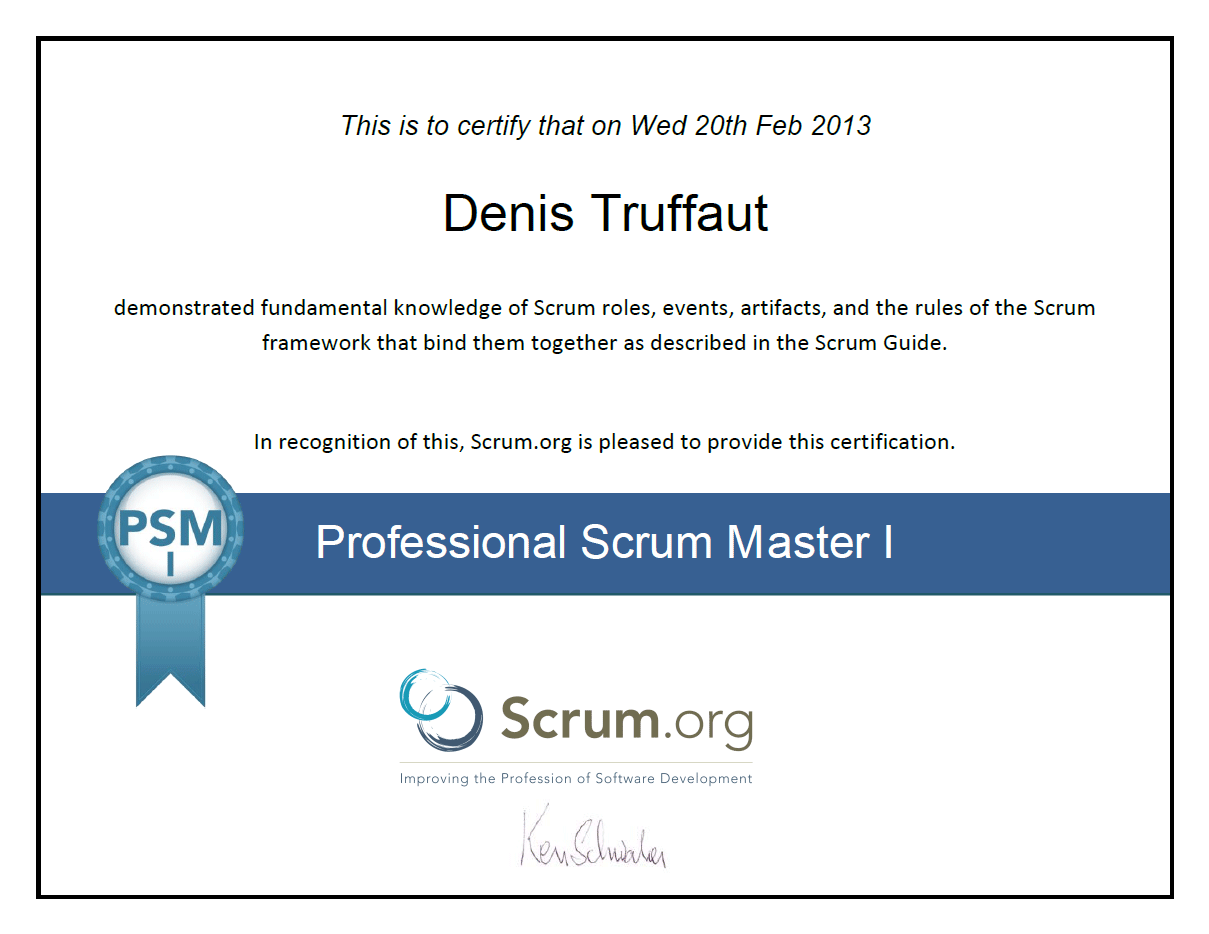 denis truffaut certifications scrum master ceseo php mysql html