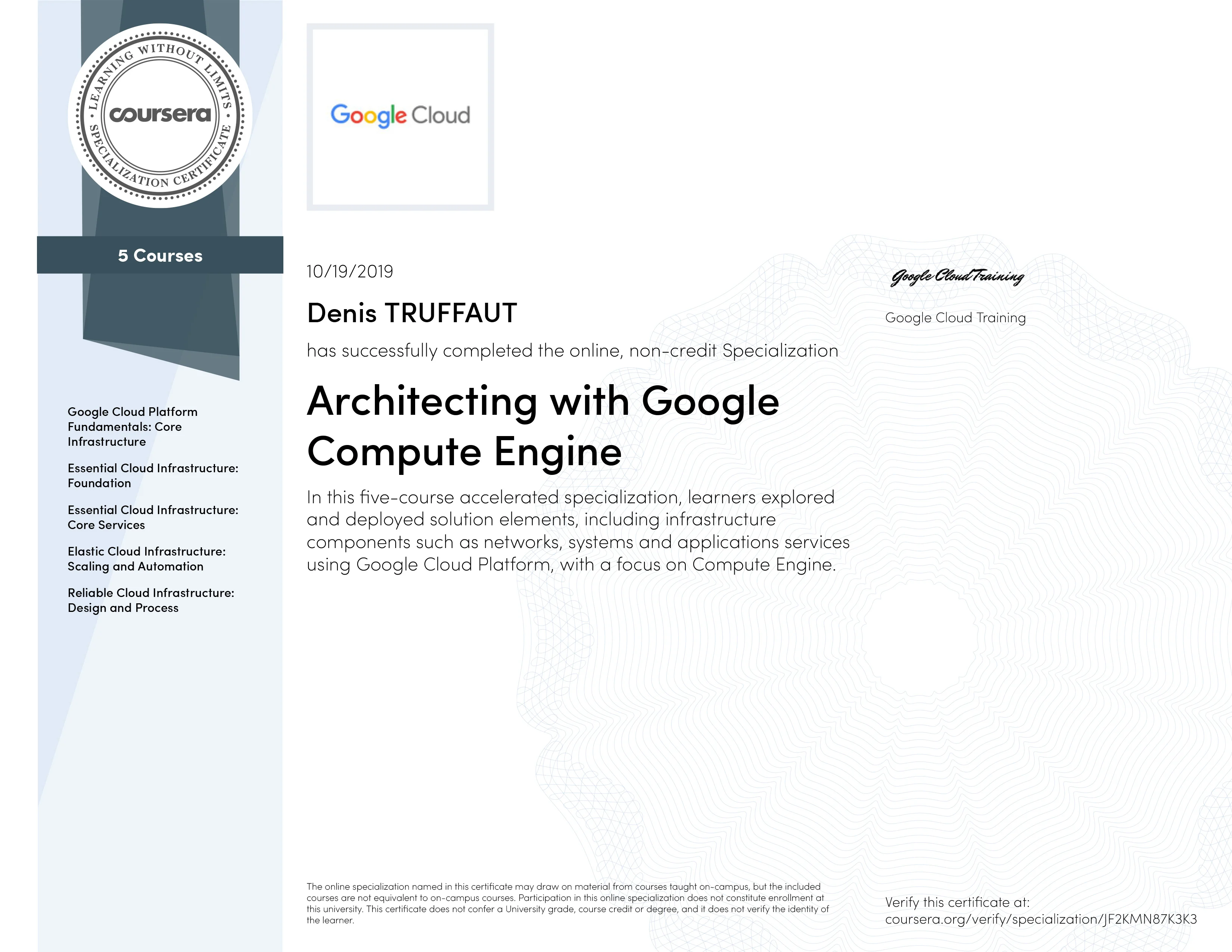 certification Google Cloud Architecting with Google Compute Engine GCP
