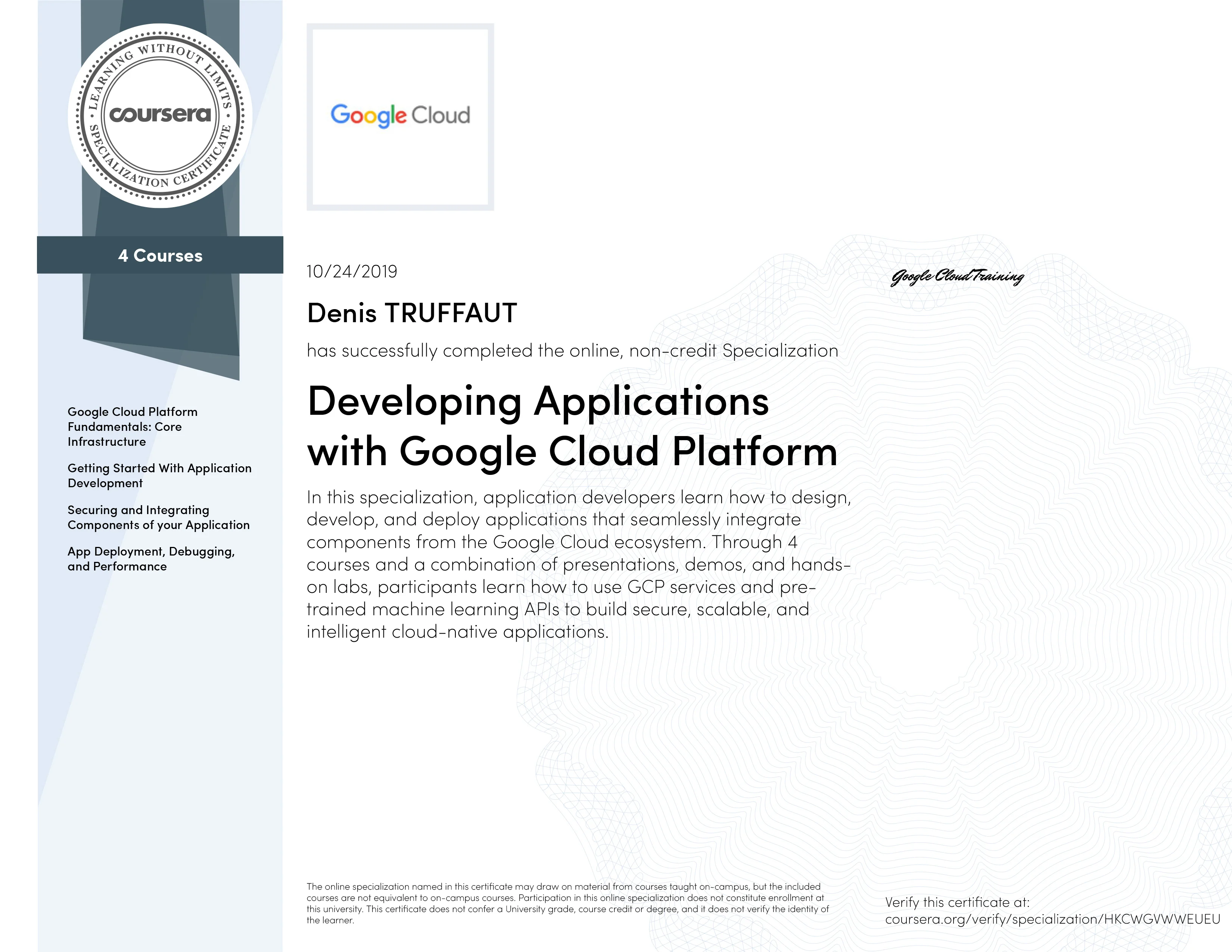 certification Google Cloud Developing applications with GCP GCP