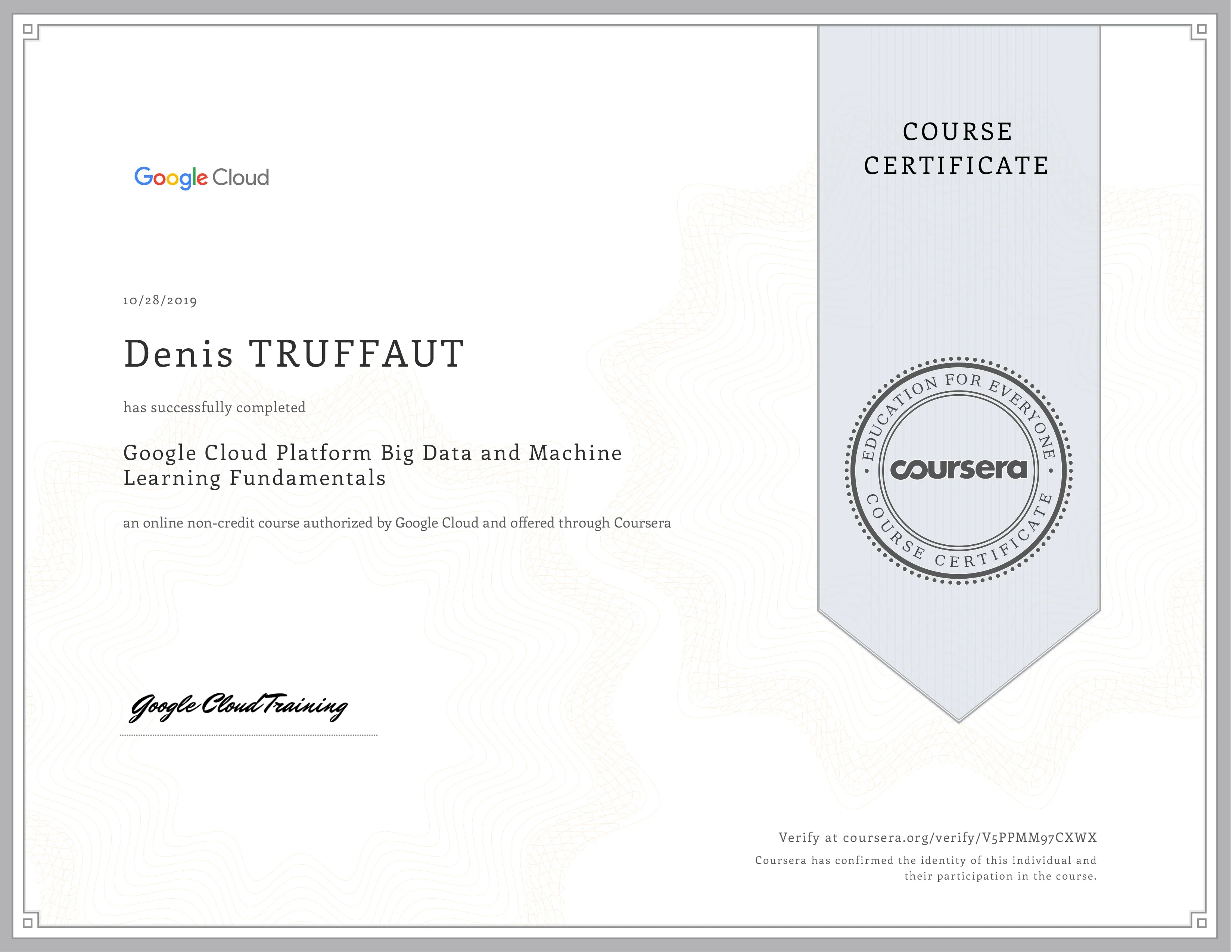 certification Google Cloud GCP Big Data and machine learning fundamentals GCP