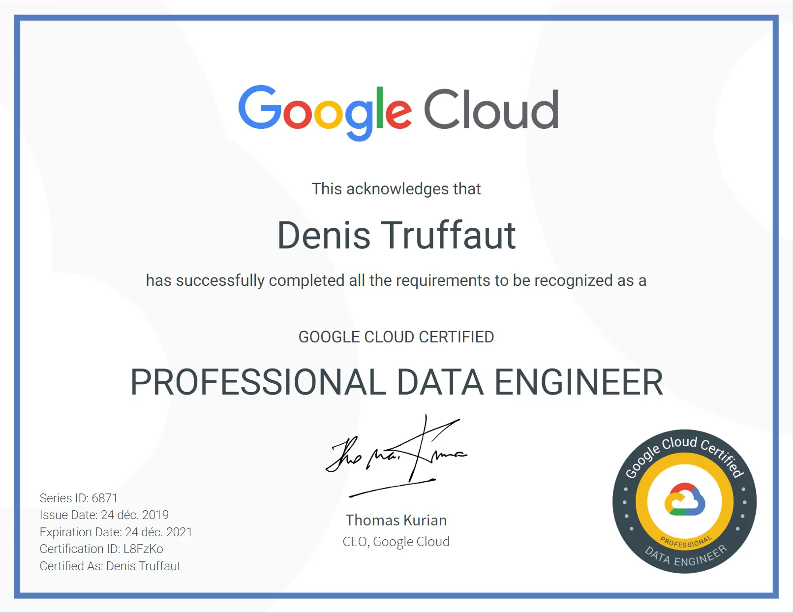 certification Google Cloud Certified Professional Data Engineer GCP