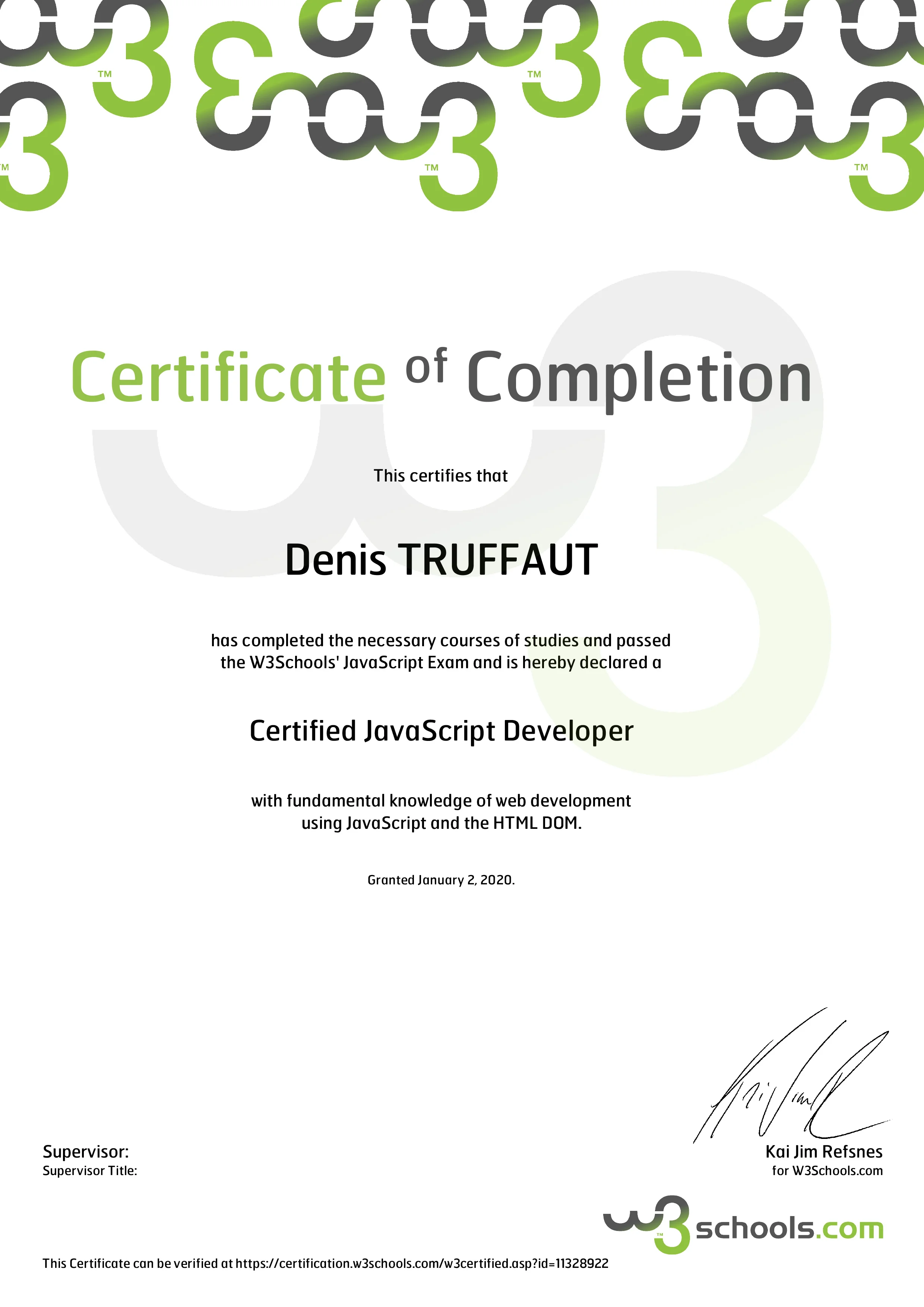 certification Certified JavaScript Developer