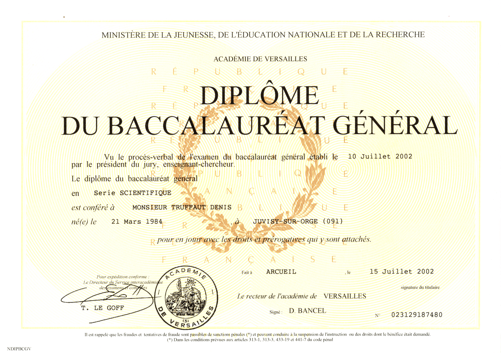 Diplome De Baccalaur at